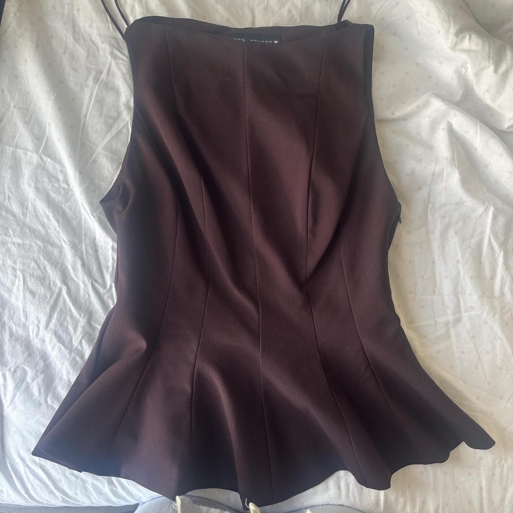 Zara Dark Brown Peplum Cami Top